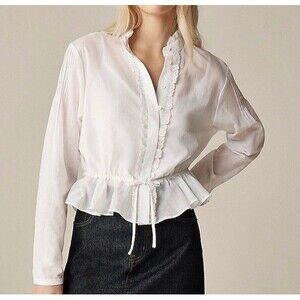 J.Crew Lace-trim Cinched Waist Top Cotton Voile White Size XS Coquette Romantic
